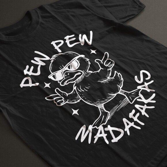 PEW PEW DUCK Funny Black Shirt - Picture 1 of 1